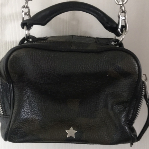Ash Frankie studded leather crossbody in dark green camo - Picture 3 of 6